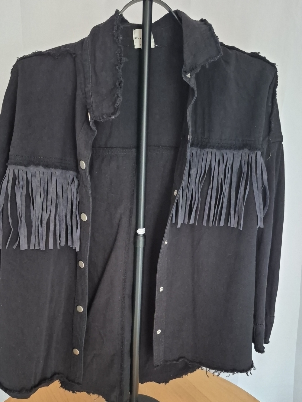 Ellison Black Fringe Button-Front Jean Jacket